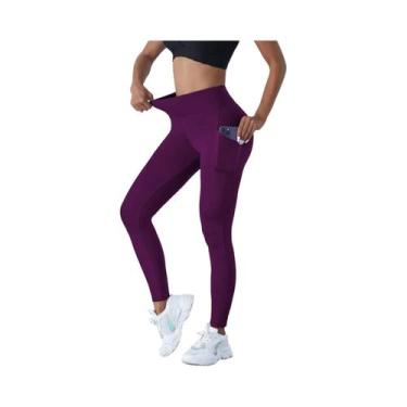 Imagem de Leggings De Cintura Alta Em Cor Sólida Para Mulheres Com Bolsos Latera