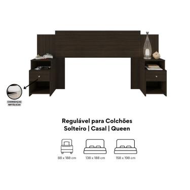 Imagem de Cabeceira Para Cama Box Extensível Maceió Solteiro Casal Queen Madeira De Reflorestamento Amêndoa Poliman Móveis
