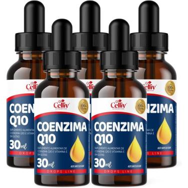 Imagem de Kit Com 5 - Coenzima Q10 100mg Por Porção e Vitamina E Sabor Menta em Gotas 30ml Celliv...
