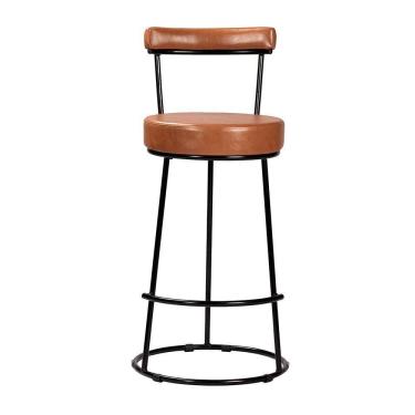 Imagem de Banqueta Alta Cozinha 70cm Encosto Industrial Aço Ziria Pu Caramelo S02 - D`rossi