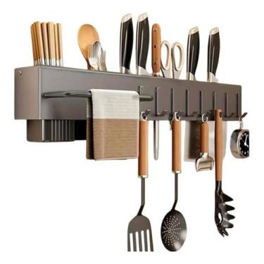 Imagem de Suporte Organizador Utensílios Cozinha Parede 8 Ganchos Inox - BMX