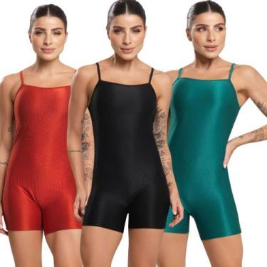 Imagem de KIT 3 Macaquinho Fitness Blackout Alcinha Slim Bella Fiore Canelado Se