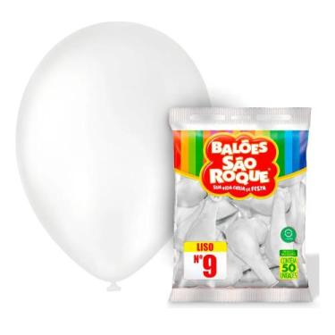 Imagem de Balão Bexiga São Roque Liso Nº9 Redonda C/50 Branco Polar