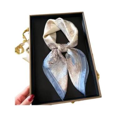 Imagem de Cachecol Feminino De Cetim Estampado Floral Com Poás De 70cm, Quente E