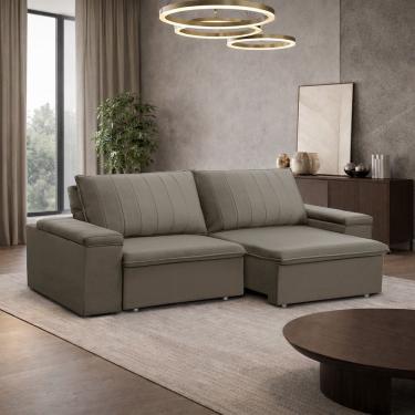 Imagem de Sofá 3 Lugares Retrátil Reclinável Para Sala 225cm Malfati F04 Veludo Marrom Claro - Ly...