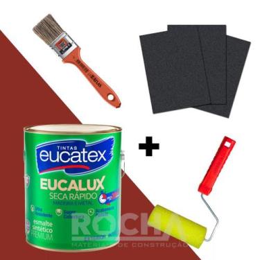 Imagem de Kit Tinta Esmalte Eucalux 900ml Com 3 Lixas, 1 Rolo Espuma e 1 Pincel 