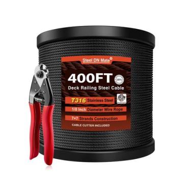 Imagem de Corrimão de cabo de aço DN Mate 400 pés 1/8 preto T316L - Steel DN Mat