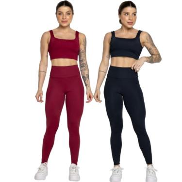 Imagem de KIT 2 Conjunto Top Alça Grossa e Calça Legging Smart Bella Fiore Compressão Academia Mo...