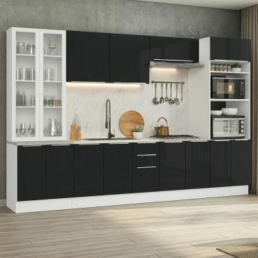 Imagem de Armário de Cozinha Completa 340 x 60 cm Branco/Preto Lux Madesa 04