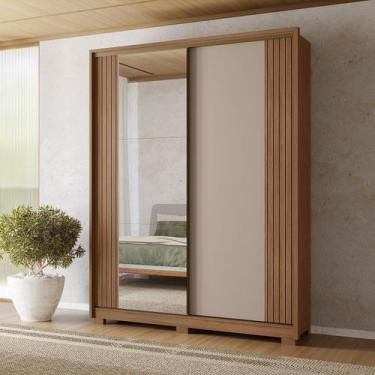 Imagem de Guarda-Roupa Casal Frisado 2 Portas de Correr 3 Gavetas com Espelho e 