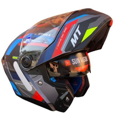 Imagem de Capacete Articulado Mt Atom 2 SV Bast A2 Cinza Azul Fosco - Mt Helmets