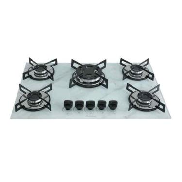Imagem de Fogão Cooktop Premium Tripla Chama 5 Bocas Marmorizado Branco Chamalar
