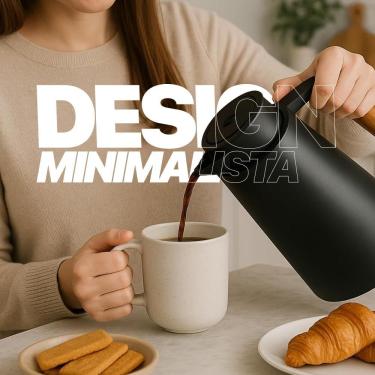 Imagem de Garrafa Térmica 1L Preto para Café Chá e Bebidas Quentes Cabo de Madeira Parede Dupla Mesa Posta