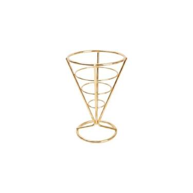 Imagem de Suporte Cachepot Cone Dourado Inox Decoraçao Flor Vela Mesa - casa cha