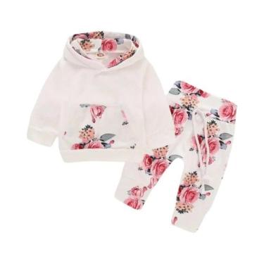Imagem de Conjunto De 3 Peças Com Estampa De Flores E Capuz Para Bebês Meninas D
