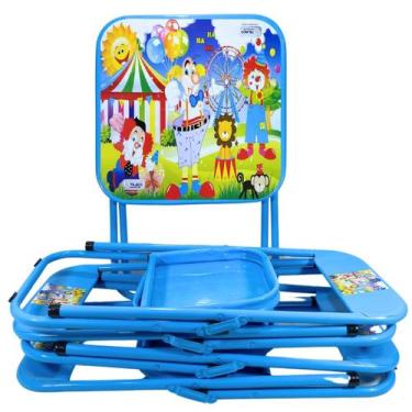 Imagem de Mesa Infantil Com 4 Cadeiras Dobrável Aço Didático 1 Un - Utilaço, Azu
