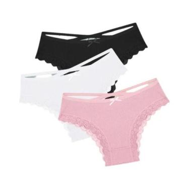Imagem de Conjunto De Calcinhas De Algodão Com Renda De Cintura Baixa Para Mulhe