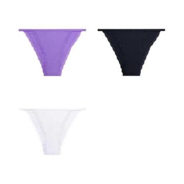 Imagem de Conjunto de 3 Calcinhas de Algodão com Renda - Confortáveis e Respiráv