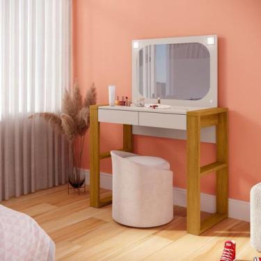 Imagem de Penteadeira com Espelho e LED Cristal Marrom/Carvalho Oro/Off White - 