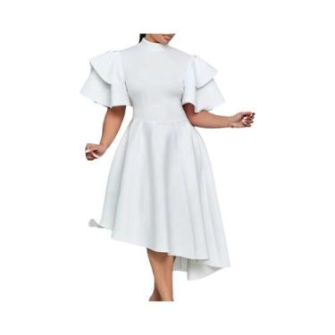 Imagem de Vestido De Festa Elegante Com Cintura Alta Assimétrica E Manga Com Bab