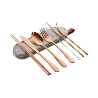 Imagem de Conjunto De Utensílios Portátil De 8 Peças: Hashis, Garfo, Colher E Fa