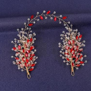Imagem de Tiara De Flor De Cristal Vermelho Com Strass E Pérolas, Acessório De C