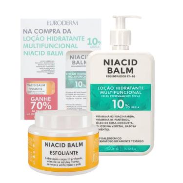 Imagem de Kit Loção Hidratante e Esfoliante Corporal com 10% Ureia para Peles Secas Niacid Balm 450ML e 200G