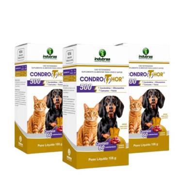Imagem de 3 Condrothor 500 Indubras Suplemento Alimentar Cães e Gatos 60 comprim