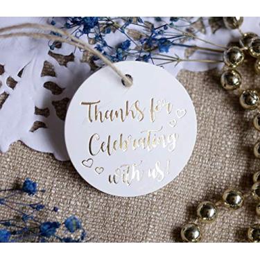 Imagem de Etiquetas de presente de agradecimento, pacote com 30, etiquetas de lembrança de casamento, etiquetas circulares, embalagem com 30, papel off-white, para chá de panela, artigos de festa ou decoração de casamento. (Golden2)