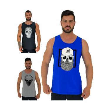 Imagem de Kit 3 Regatas Clássicas MXD Conceito Slim Casual Básico Fitness Estampada-Masculino