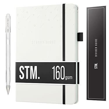 Imagem de Caderno de papel preto pontilhado | Noite estrelada A5 da Scribbles That Matter | Caneta de gel branca grátis | Papel quadriculado blackout de 160 g/m² | Para homens e mulheres | 14,6 x 21,6 cm |