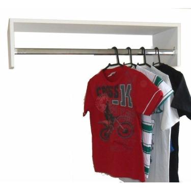 Imagem de Cabideiro Prateleira Araras Roupas 80X20X25 Cm Mdf Branco