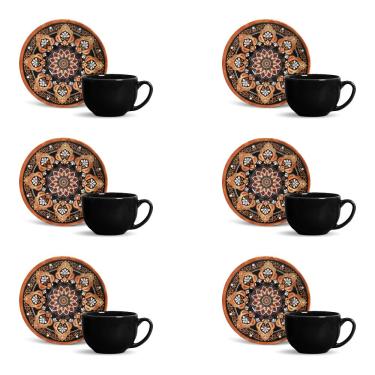 Imagem de Conjunto de Xícaras de Chá Porto Brasil Coup Damasco em Faiança Feldspática 260 ml - 6 Peças 