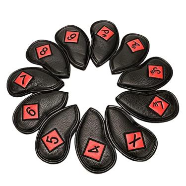 Imagem de 11 Pacote de Capa de Cabeça de de Golfe Capa de Couro para Tacos de Golfe Universal Ajuste à D'água Proteção Anti- Protetor de Manga, Preto Vermelho