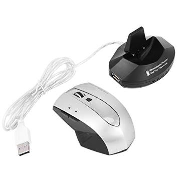 Imagem de Mouse óptico sem fio de 2,4 GHz, mouse para jogos recarregável com base de carregamento, hub USB de 3 portas para PC, mouse óptico sem fio (Gris)