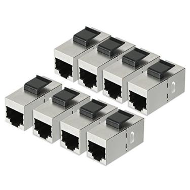Imagem de uxcell 8 pacotes CAT 6a Keystone Jacks, RJ45 acopladores fêmea para fêmea reta blindada em linha Cat6A cabo Ethernet módulo prata