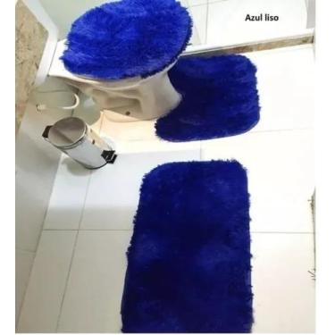 Imagem de Kit Jogo De Banheiro 3 Peças Peludo Felpudo Shaggy Luxo Azul - Claudia