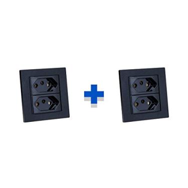 Imagem de Kit Espelhos de Tomadas Duplo Reto com 2 Tomadas 10A COR:PRETO