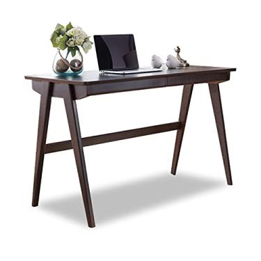 Imagem de TOMYEUS Mesa de estudo de computador moderno estilo simples mesa de madeira mesa de estudo mesa de escrita gaveta dupla monitor de escritório em casa suporte estação de trabalho, 2 cores escritório em casa escrivaninha