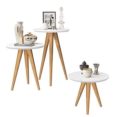 Imagem de jogo 3 mesas retrô pés palito, centro, lateral e apoio glass - branco