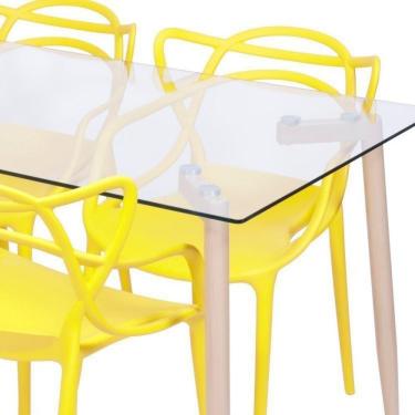 Imagem de Conjunto de Sala de Jantar Mesa com Tampo de Vidro com 4 Cadeiras Solna Allegra OR Design Amarela