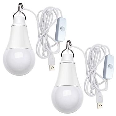 Imagem de Pacote com 2 lâmpadas USB para acampamento, lâmpada portátil de 10 W, lâmpada de LED de 700 lúmens, lanterna de emergência portátil com cabo de 2 metros para leitura, caminhada, cama, jardim,