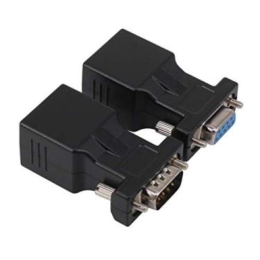 Imagem de Adaptador RJ45 para RS232, Yeworth 1 peça macho 1 peça fêmea DB9 9 9 pinos porta serial para RJ45 fêmea rede Cat5/6 adaptador de porta Ethernet, 1 Male 1 Female