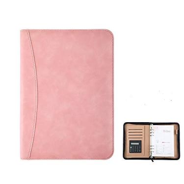 Imagem de Yajun Pasta de conferência com bolsa com zíper diário caderno e fichário espiral com calculadora caderno organizador de documentos comerciais, rosa