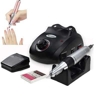 Imagem de Yajun Conjunto de máquina de manicure elétrica 35000RPM broca de unha para iniciantes, mulheres e homens, faça você mesmo, ferramentas de design de arte de unhas com seis brocas, preto