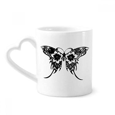 Imagem de Caneca estilo chinês borboleta com asas florais caneca café cerâmica copo de coração de vidro