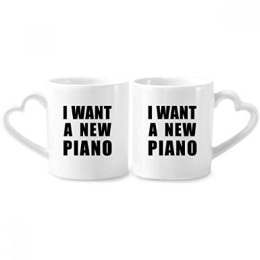 Imagem de Conjunto de canecas de porcelana I Want A New Piano Couple com alça de coração