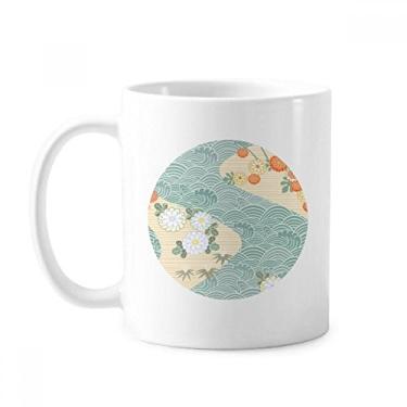 Imagem de Flores Folhas Padrão Ondas Caneca Japonesa Cerâmica Café Porcelana Utensílios de Mesa