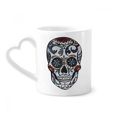 Imagem de Caneca de cerâmica com ilustração da cultura nacional do México de caveira cinza copo de coração de vidro