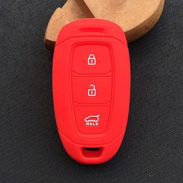 Imagem de YJADHU Capa de borracha de silicone para chave de carro 3 botões capa capa, apto para Hyundai Kona 2017 I30 Ix35 Solaris Azera Elantra Grandeur Ig, vermelho